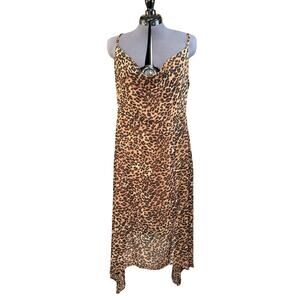 Animal print midi dress w/ handkerchief style hem and adjustable straps. Sz. XL